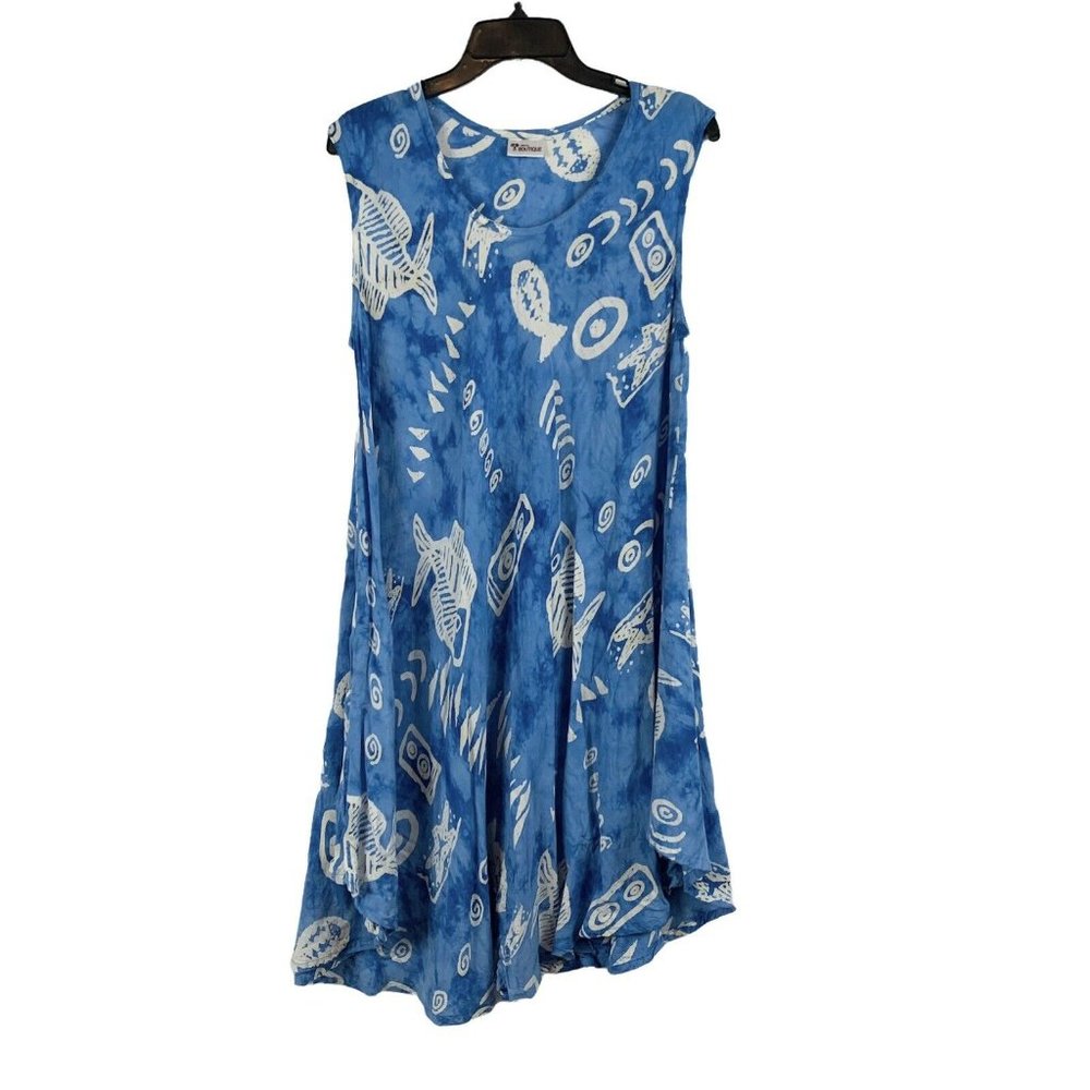 India Boutique Blue White Tie Dye Sleeveless Dress One Size